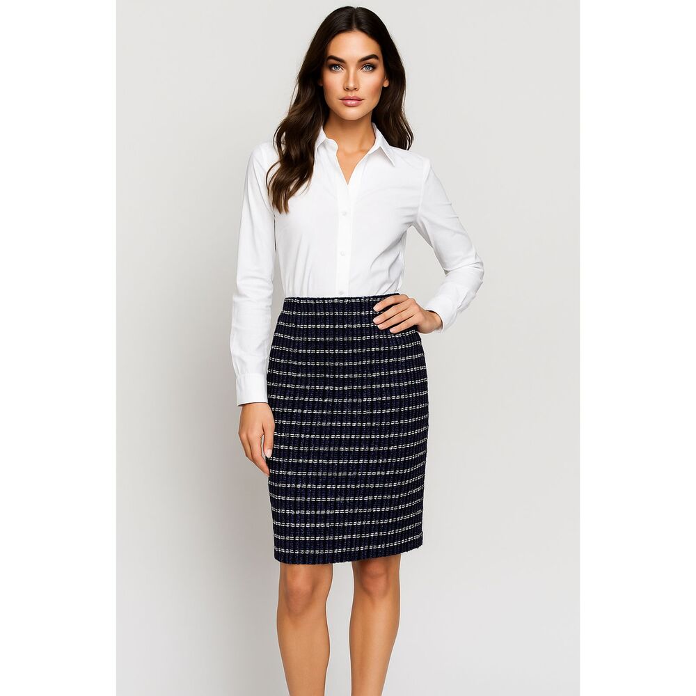 ANN TAYLOR BLUE & BLACK TWEED CASUAL CAREER CLASSIC STRAIGHT SKIRT SIZE: 6 NEW